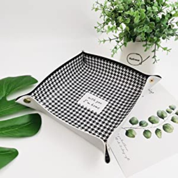 Snap Houndstooth Leather Tray Organizer, Valet Tray - Picture 1 of 5